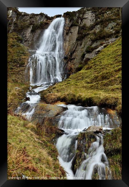 Esgair Cloddiad Tumbling Falls. Framed Print by Philip Veale
