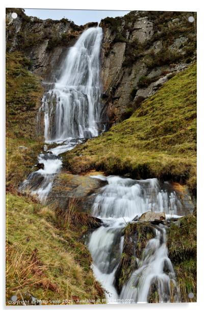 Esgair Cloddiad Tumbling Falls. Acrylic by Philip Veale