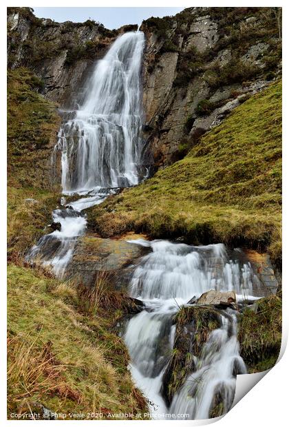 Esgair Cloddiad Tumbling Falls. Print by Philip Veale