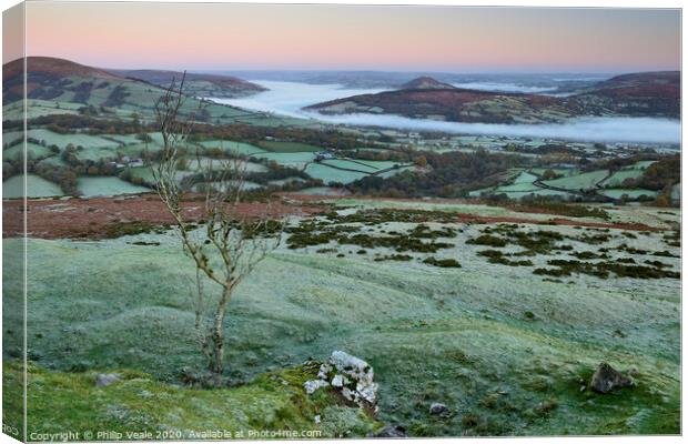 Llangynidr Moors and Dragons Breath Sunrise. Canvas Print by Philip Veale