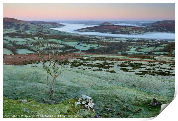 Llangynidr Moors and Dragons Breath Sunrise. Print by Philip Veale