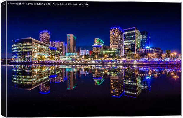 Salford quay Reflections framed mounted print Canvas Print by Kevin Winter