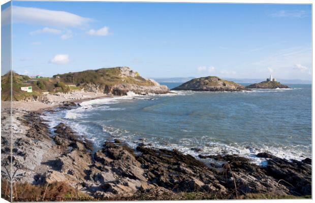Bracelet Bay and Mumbles Lighthouse Canvas Print by Peter Thomas