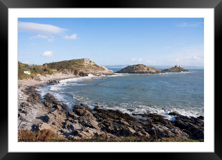 Bracelet Bay and Mumbles Lighthouse Framed Mounted Print by Peter Thomas