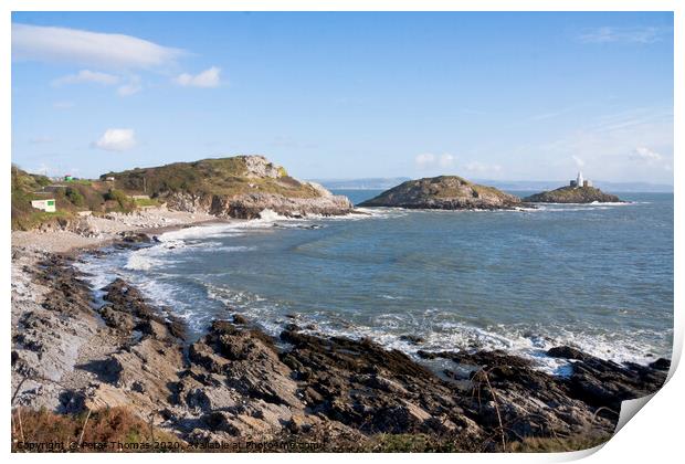 Bracelet Bay and Mumbles Lighthouse Print by Peter Thomas