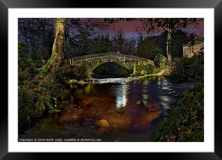 Beckfoot Bridge at night. Framed Mounted Print by Chris North