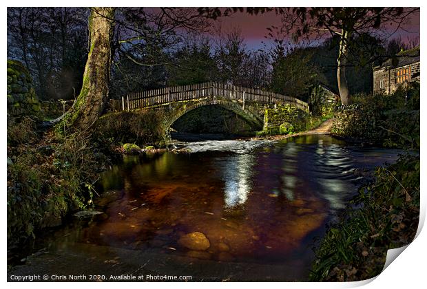 Beckfoot Bridge at night. Print by Chris North