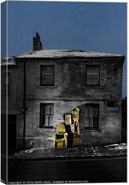 Grandad's Clock and Chair, Little Germany, Bradford, Canvas Print by Chris North
