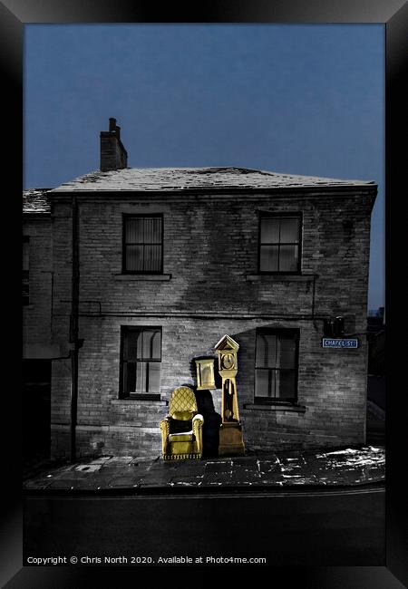 Grandad's Clock and Chair, Little Germany, Bradford, Framed Print by Chris North