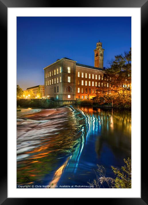 Salts Mill and weir. Framed Mounted Print by Chris North