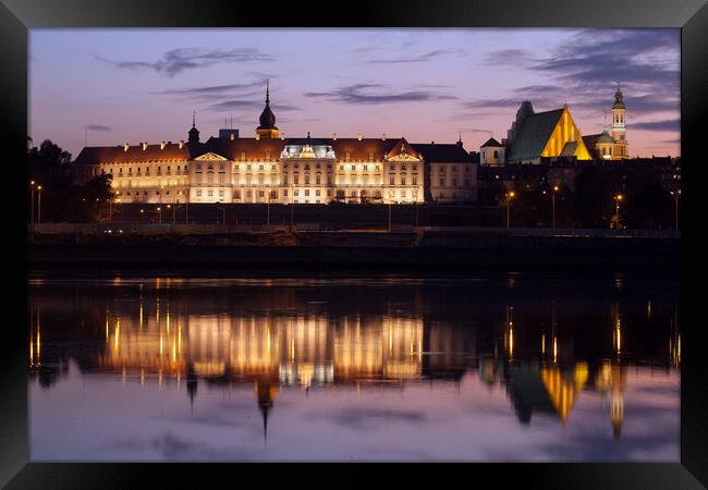Royal Castle and Vistula River at Twilight in Warsaw Framed Print by Artur Bogacki