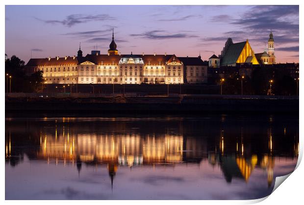 Royal Castle and Vistula River at Twilight in Warsaw Print by Artur Bogacki