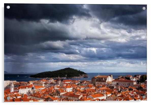 Stormy Clouds Over Dubrovnik City Acrylic by Artur Bogacki