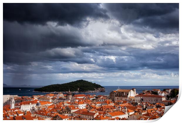 Stormy Clouds Over Dubrovnik City Print by Artur Bogacki