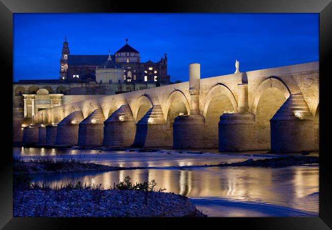 Roman Bridge and Mosque Cathedral in Cordoba Framed Print by Artur Bogacki