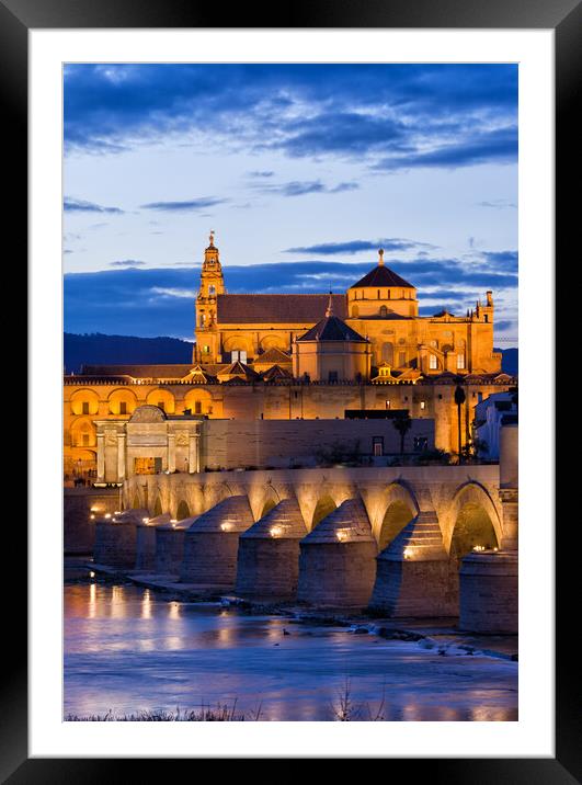 Puente Romano and Mezquita at Twilight in Cordoba Framed Mounted Print by Artur Bogacki