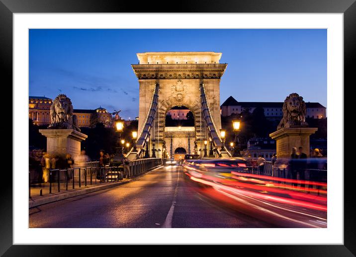 Szechenyi Chain Bridge in Budapest by Night Framed Mounted Print by Artur Bogacki