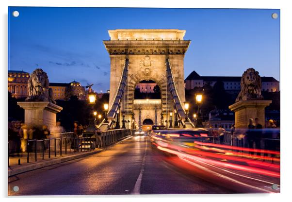 Szechenyi Chain Bridge in Budapest by Night Acrylic by Artur Bogacki