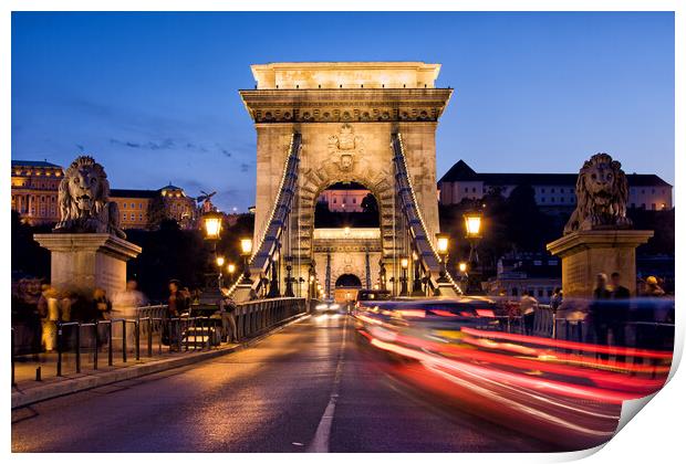 Szechenyi Chain Bridge in Budapest by Night Print by Artur Bogacki