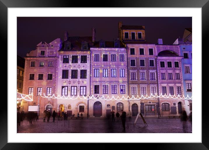 Warsaw Old Town Houses At Night Framed Mounted Print by Artur Bogacki