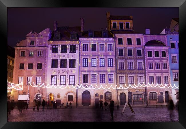 Warsaw Old Town Houses At Night Framed Print by Artur Bogacki