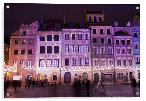 Warsaw Old Town Houses At Night Acrylic by Artur Bogacki
