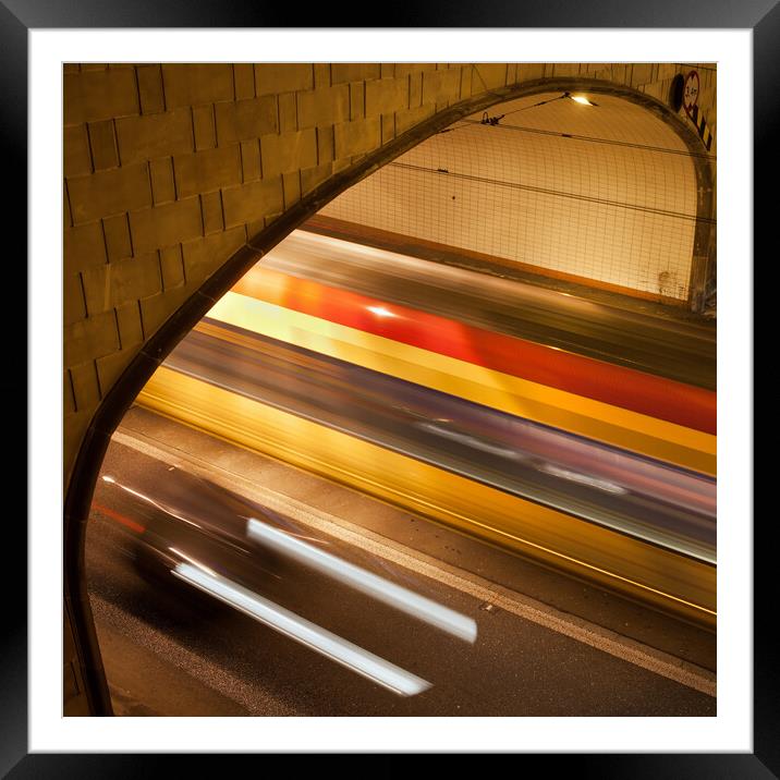 Night Tunnel Light Trails Framed Mounted Print by Artur Bogacki