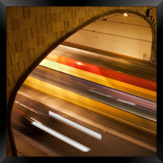 Night Tunnel Light Trails Framed Print by Artur Bogacki