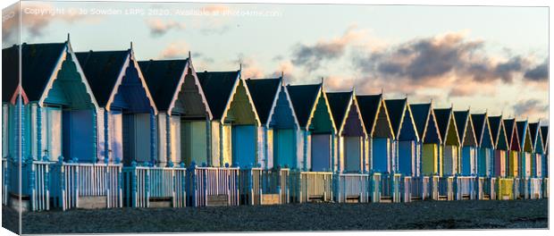 West Mersea Beach huts Canvas Print by Jo Sowden