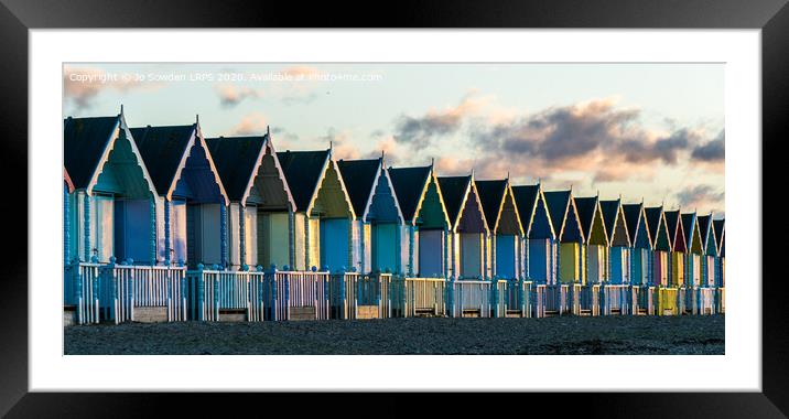 West Mersea Beach huts Framed Mounted Print by Jo Sowden
