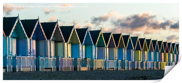 West Mersea Beach huts Print by Jo Sowden