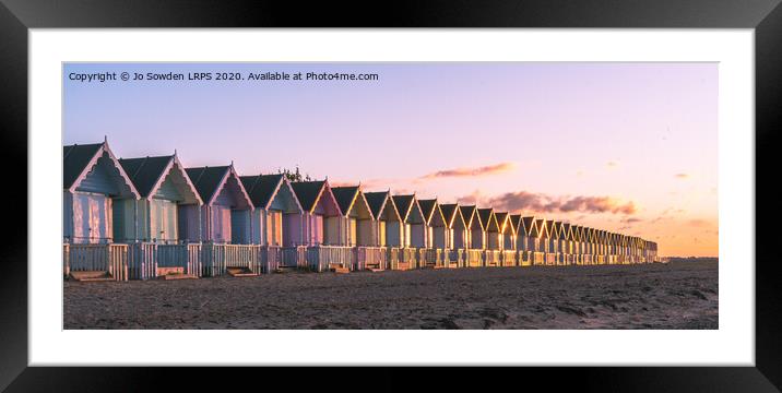 Sunset at West Mersea Beach Huts Framed Mounted Print by Jo Sowden