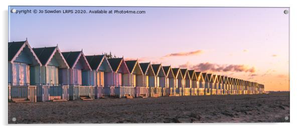 Sunset at West Mersea Beach Huts Acrylic by Jo Sowden