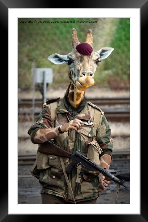 Giraffe Soldier Framed Mounted Print by Lee Aron