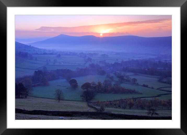 Sunrise over the great ridge in the peak district Framed Mounted Print by MIKE HUTTON