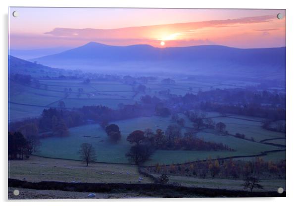 Sunrise over the great ridge in the peak district Acrylic by MIKE HUTTON