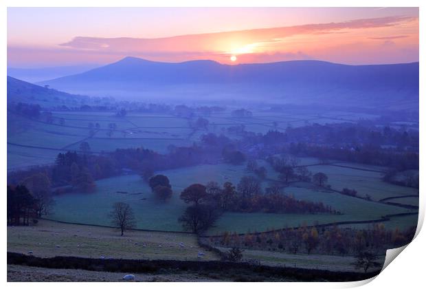 Sunrise over the great ridge in the peak district Print by MIKE HUTTON