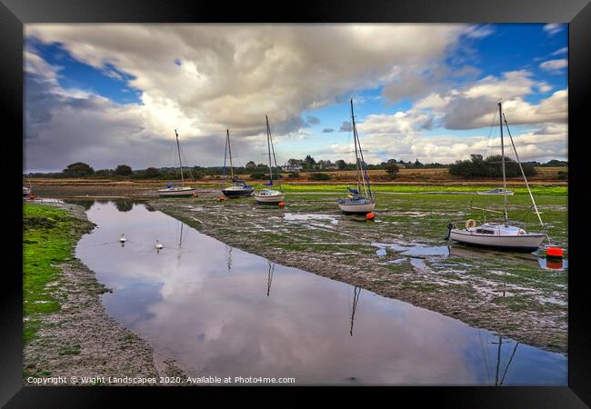 Low Tide At Shallfleet Quay Framed Print by Wight Landscapes