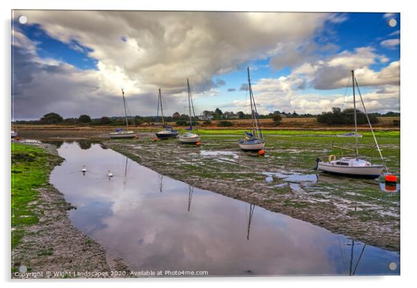 Low Tide At Shallfleet Quay Acrylic by Wight Landscapes