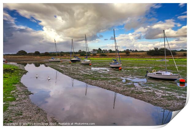 Low Tide At Shallfleet Quay Print by Wight Landscapes