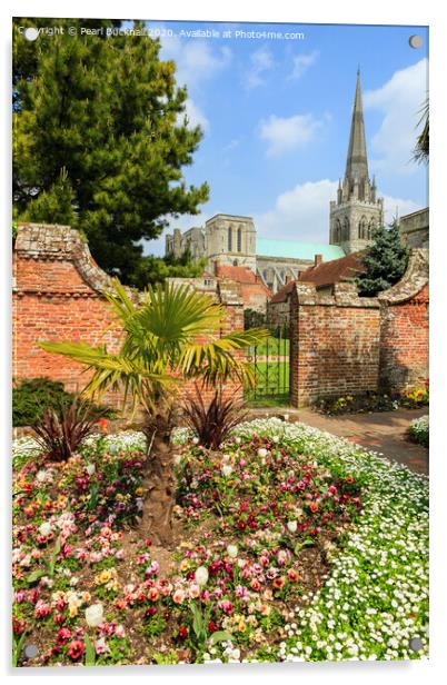 Bishop's Palace Gardens and Chichester Cathedral Acrylic by Pearl Bucknall