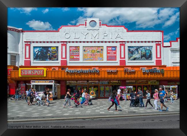 'The Olympia' victorian theatre now an seaside amusement arcade. Southend on Sea, Essex. Framed Print by Peter Bolton