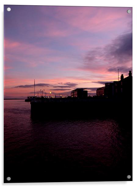 Sun Setting on Hull Marina Acrylic by Sarah Couzens