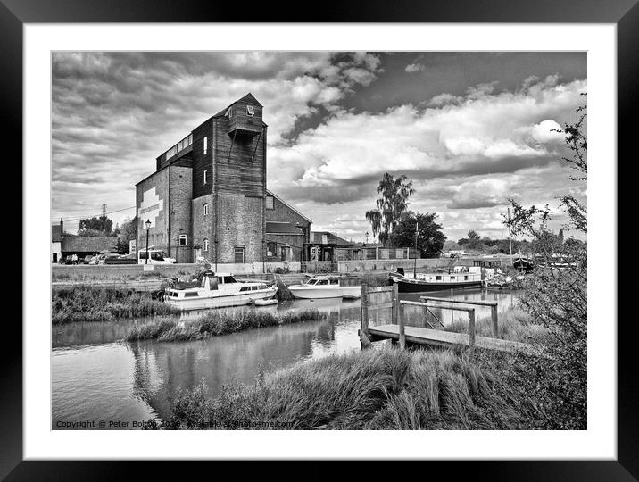 Old mill at Battlesbridge, now an antiques centre, River Crouch in foreground. Framed Mounted Print by Peter Bolton
