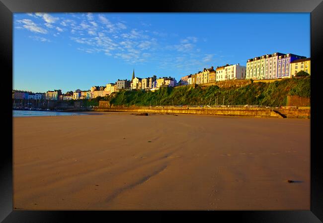 Tenby in the Sunrise from down on North Beach Framed Print by Jeremy Hayden