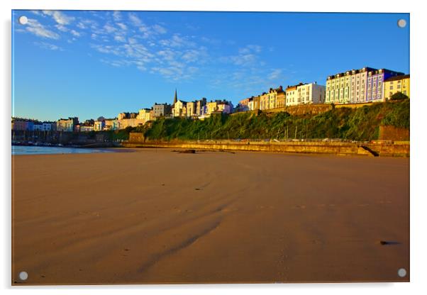 Tenby in the Sunrise from down on North Beach Acrylic by Jeremy Hayden