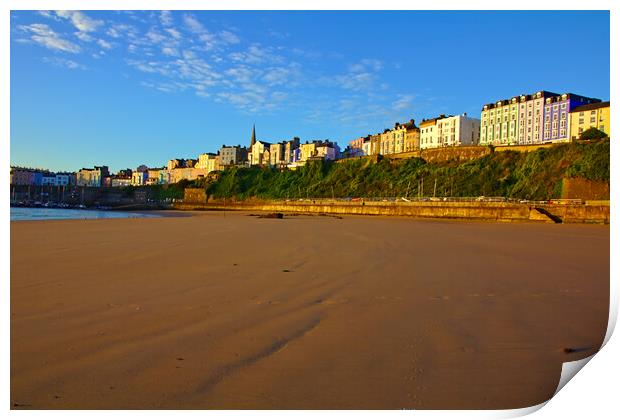 Tenby in the Sunrise from down on North Beach Print by Jeremy Hayden