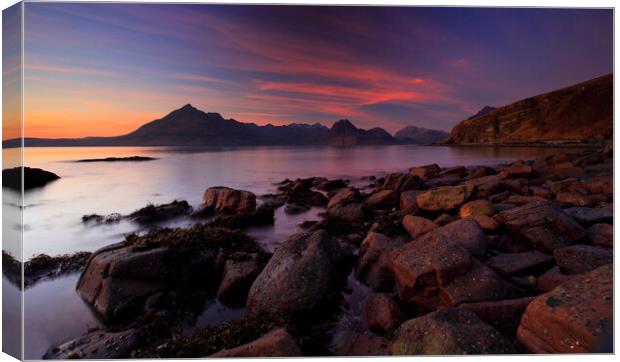 The cuillin ridge at sunset viewed from Elgol Canvas Print by MIKE HUTTON