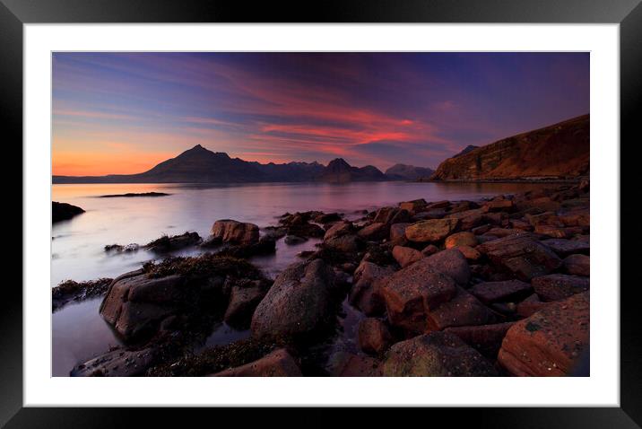 The cuillin ridge at sunset viewed from Elgol Framed Mounted Print by MIKE HUTTON