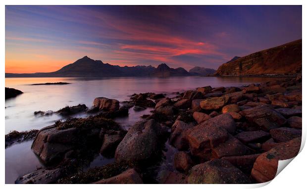 The cuillin ridge at sunset viewed from Elgol Print by MIKE HUTTON